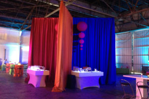 Quest-Events-Event-Drapery-Corporate-Special-Event-Warehouse-Buffet-Scenic-Design-Decor-Specialty-Drape-Chandeliers-Furniture-Spheres