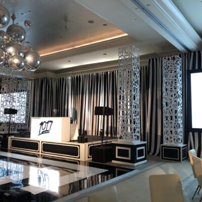 Black and White Stripe drapery_Bubbles Geo Towers Stage backdrop-min