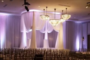 Quest Events Event Drapery Special Event Rentals Wedding Ceremony White Sheer Specialty Drape Entrance Oval Ceremony Cabana