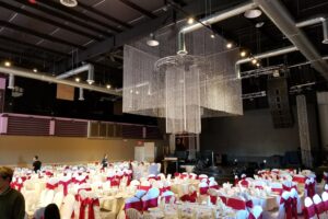 Quest Events Event Drapery Wedding Reception Beaded Drapery Square Chandelier