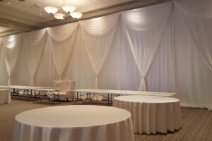 Quest Events Event Drapery Wedding Reception Specialty Drape White Velour White Poly White Sheer