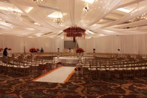 Quest Events Event Drapery White Ivory Sheer Drape Rental Ceiling Treatment Room Perimeter Waldorf Grand Ballroom 1