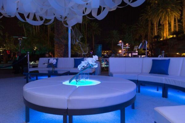 Quest Events Totally Mod Special Events Scenic Design Outdoor Lounge Furnishings Leather Seating Ottoman