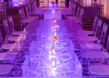 4x8 Swirled Acrylic Dining Table Purple Uplighting Quest Event Rental Totally Mod 1