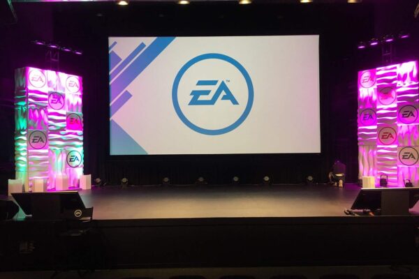 EA Event Stage Backdrop Event Rental May 2018 FormSet Pipes Custom Pattern