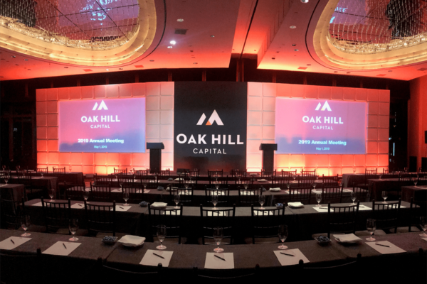 Oak hill capital new york conference stage backdrop formset fabric wrap screen surround