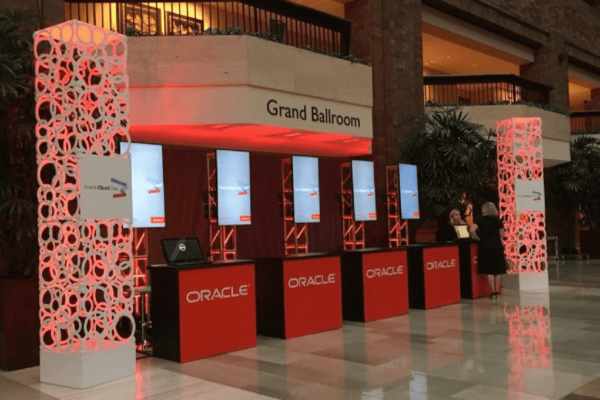 Oracle event hotel rental scenic element geo towers uplighting quest events