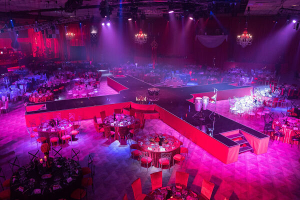 Quest Events AD Scenery Staging New Years Eve Special Event Corporate MGM Grand Las Vegas Nevada Risers Drape Chandeliers Furniture