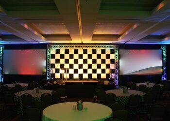 Quest Events Corporate Special Event Hotel Convention Conference Center Stage Scenic Design Podium Moddim Drape Uplight