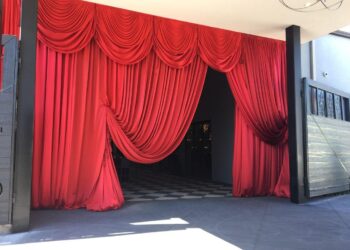 Quest Events Drape Entryway Glam Flourish TC Book Release Red Satin Swags