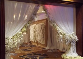 Quest Events Event Drapery Atlanta Wedding Drape Rental White Ivory Sheer Swag Entrance Parted Ritz Carlton