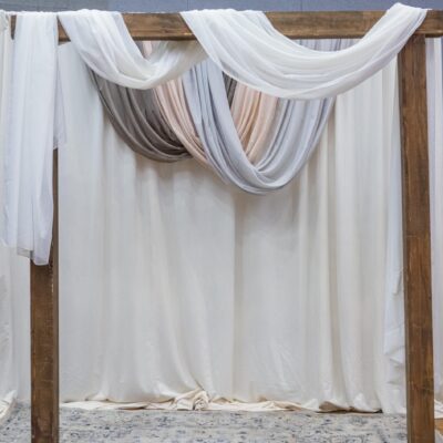 Quest Events Nashville City Winery Wedding Shoot Ivory PolyteQ Sheer Specialty Drapery Scallops Backdrop