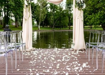 Quest Events Nashville Tennessee Visual Elements Special Event Rentals Outdoor Wedding Ceremony Drape Cabana Decor Greenery The Estate at Cherokee Dock Wedding Styled 0633