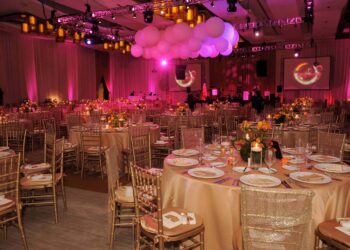 Quest Events Pipe Drape Ceiling Sphere Lights Corporate Event JW Marquis 1