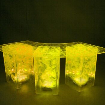 Quest Events TOTALLY MOD Special Events Rental Solutions Tables 7 Clear Acrylic Swirled Serpentine Buffet Yellow