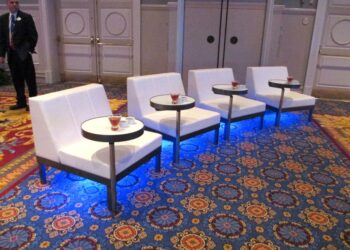 Soft Seating Armless Chair Underlighting Swing Table Grouping Quest Event Rental Totally Mod