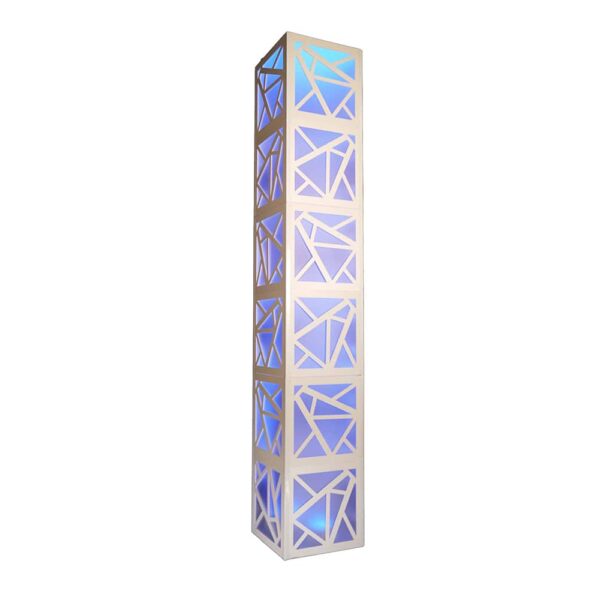 Pattern: Mosaic 
Illuminate Style Tyles in an array of colors 
Size and Weight Varies; Freestanding up to 14’-5″H
