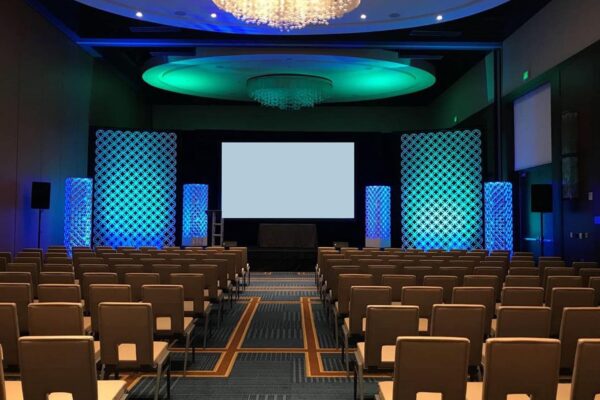 quest events rental scenic backdrop interlocking GEO panels and towers