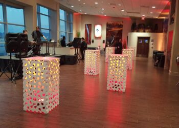 style tyles high boy tables event rentals infinity pattern illuminated lobby quest events