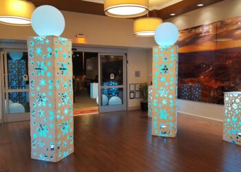 style tyles snowflake column tower event rental lobby decor totally mod quest events