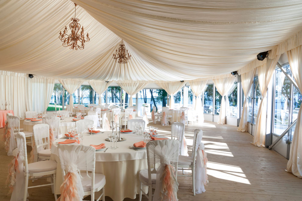 Wedding marquee with ceiling drape